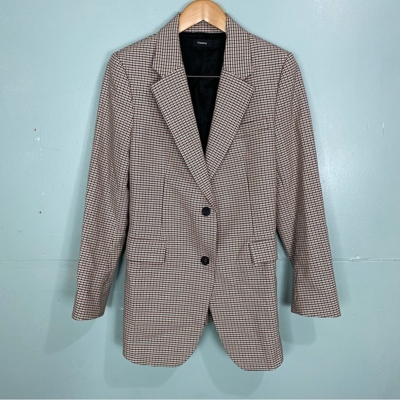 Theory Super Cinch Blazer Fremont Plaid 2 Button Sz 6 - Picture 1 of 6